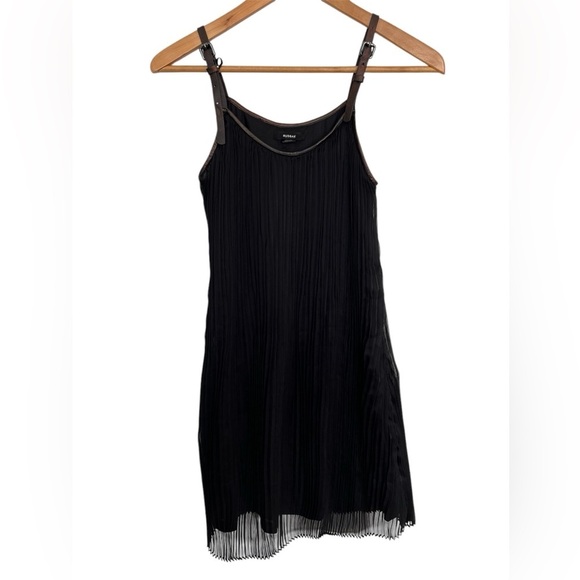 Rudsak Black Vertical Pleated Crinkle Leather Strap Mini Stacie Dress XS - Picture 1 of 5